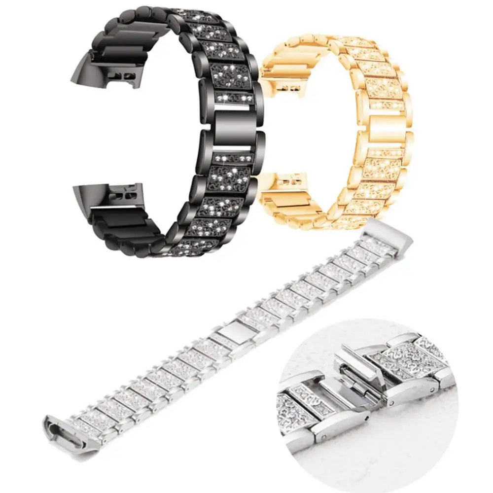 

For Fitbit Charge 3 Band Stainless Steel Watch Band Stainless Steel Crystal Bracelet Smart Watch Band Strap For Fitbit Charge 3