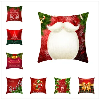 

New Year 2021 Christmas Decorations 45*45 Red Santa Cotton Pillow Sofa Cover Home Decor Navidad Decor Natale Kerst Decoratie