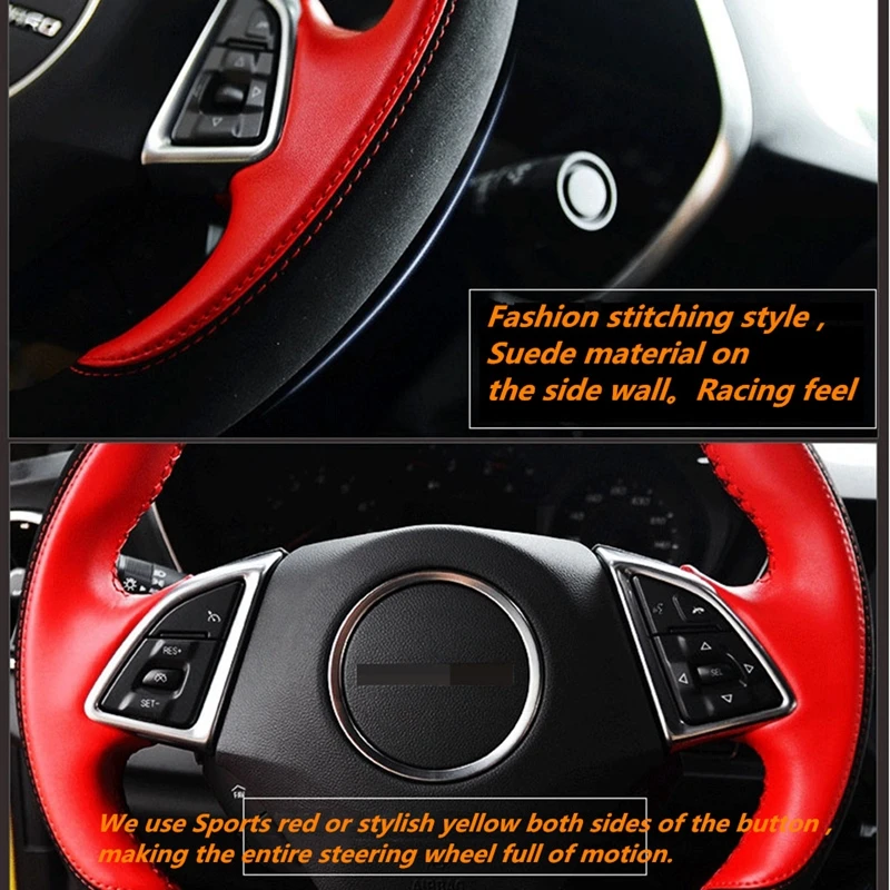 DIY Motion paragraph Genuine leather Hand-Stitched Car steering wheel cover For Chevrolet camaro- Car accessories