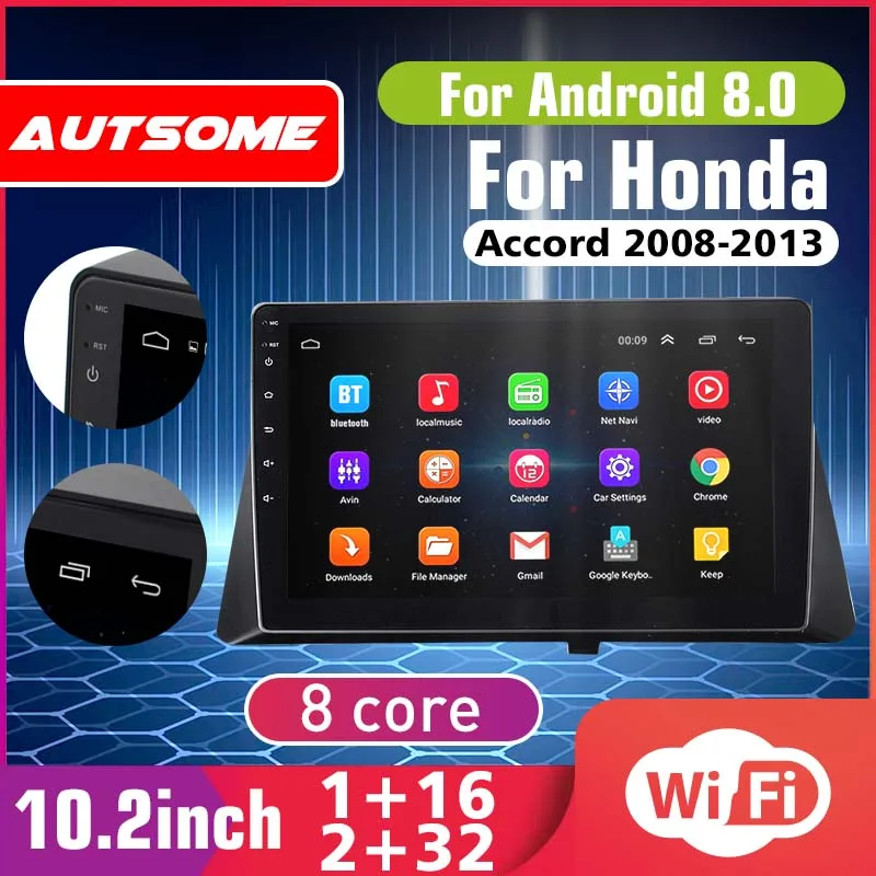 

Android 8.0/8.1 Quad Cores 10.2" Touch Screen Car HD MP5 Player BT FM GPS WIFI Car Multimedia Player For Honda for Accord 2008