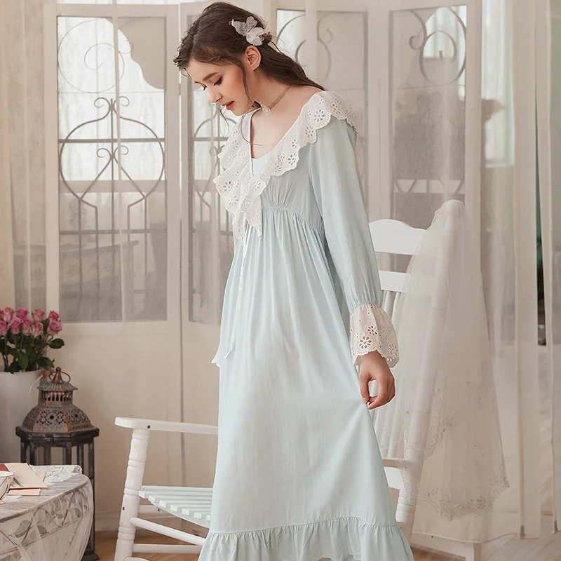 As picture color Sexy Victorian Sleep Wear Night Dress Vintage Nightgown Long Sleeve Nightdress White Cotton Sleepwear Women Nightshirt - Цвет: As picture color