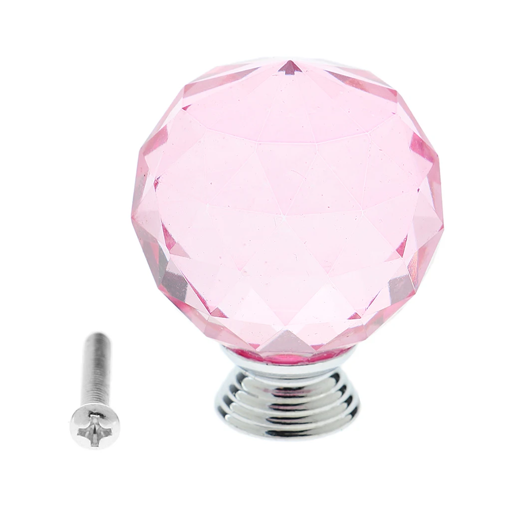 Decorative Cupboard Knobs Closet Wardrobe Drawer Door Pulls -35mm Diameter Crystal Glass