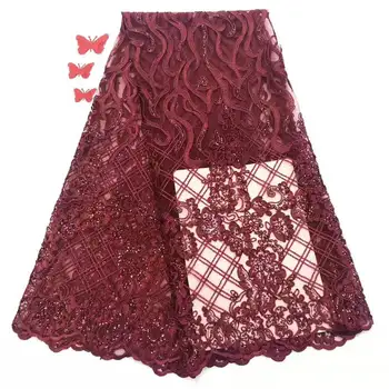 

African Wine Red Sequins Sequins Lace Fabric 2020 Hot Sale Nigerian Wedding Dress High Quality Tulle French Net Mesh Lace