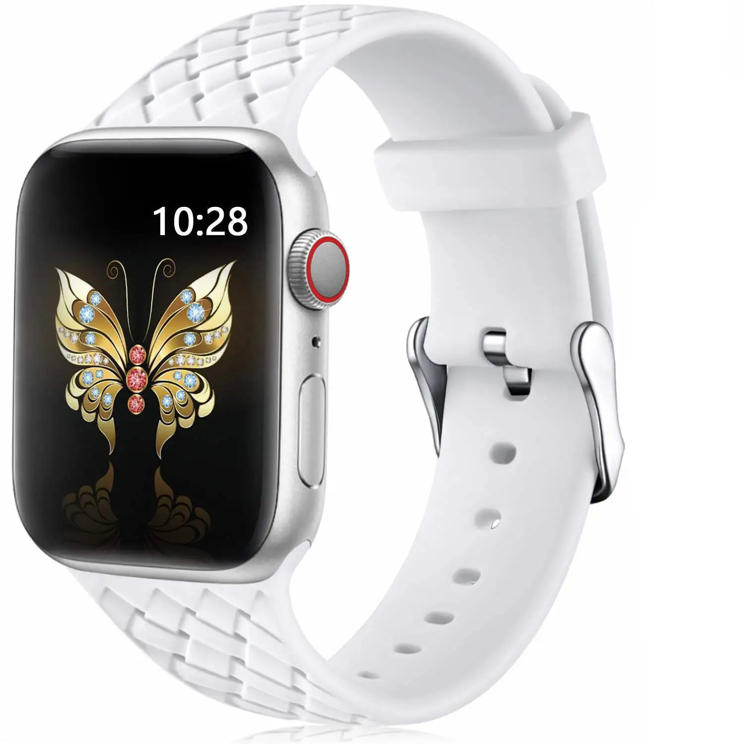 white Силиконовый ремешок для apple watch 4 band 44 мм 40 мм iwatch band 42 мм 38 мм тканый браслет с узором ремешок для часов apple watch 4 5 3 2 1 - Цвет ремешка: white