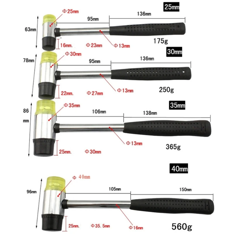 Double Faced Soft Mallet Rubber Hammer Glazing Window Beads Tool Steel Handle Install Hammer Household Tool