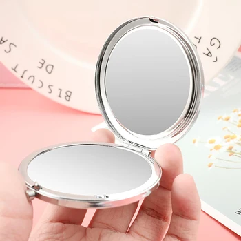 

Shiny Metal Crystal Makeup Mirror Luxury Portable Round Foldable Magnifying Mirror Silver Compact Pocket Mirror Cosmetic Tools