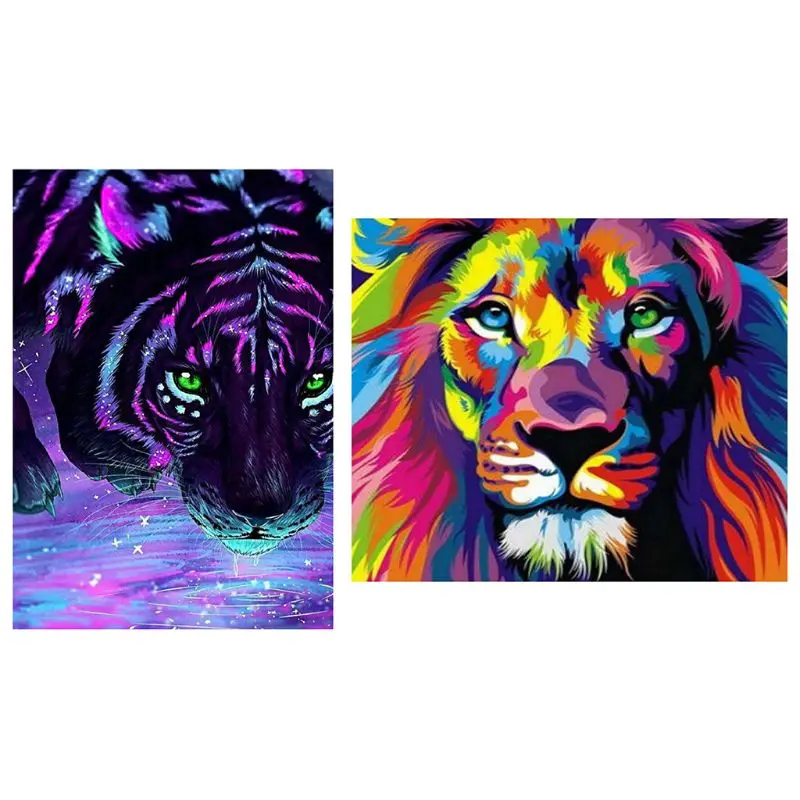 

Set of 2 Diamond Painting Kit for Full Drill Paint with Diamonds Pictures Arts Craft for Home Decor Gift,Tiger and lion
