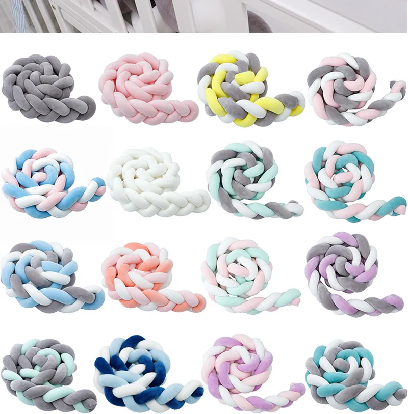 Fashionable 10-18 Plush Knot Baby Crib Bumper 1.5M/2M/3M Newborn Baby Bedding Set Children's Bed Nest Cot Protector Baby Stuff