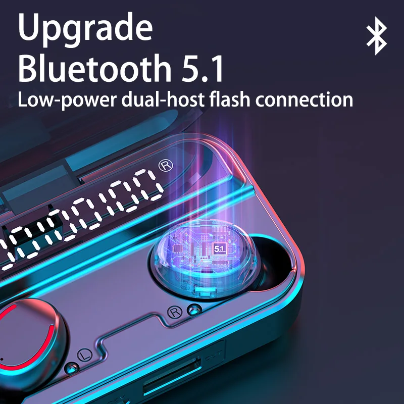 Bluetooth 5 1 Wireless Headphones with microphone Waterproof Sport TWS Earphones Touch Control Music Earbuds Mini Flashlight