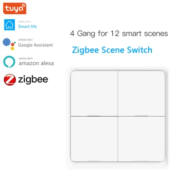 

4 Gang Tuya ZigBee Wireless 12 Scene Switch Push Button Controller Smart Home Automation Scenario For Tuya Devices