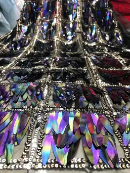 

2019 Latest new fashion African sequins lace fabric Nigeria mesh lace best quality sewing material for wedding dinner dress