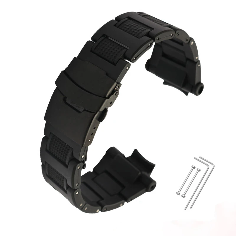 Сталь Пластик wathband для объектива с оптическими зумом Casio GW-A1100 GW-4000 GA-1000 G-1400 ремешок часы браслет мужские спортивные Наручные часы ремешок инструменты - Цвет ремешка: with black buckle