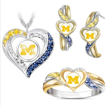 

Love M Go Blue Colorful Jewelry Set Mixed Color Plated Shining Heart Women Fashion Accessories Necklace Earring Rings Sets New