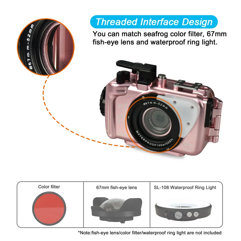 100 m/325ft для Olympus TG-5 TG5 подводный корпус с вентилятором и нагревателем алюминий(розовое золото) Водонепроницаемая сумка чехол для дайвинга TG5 TG-5 крышка