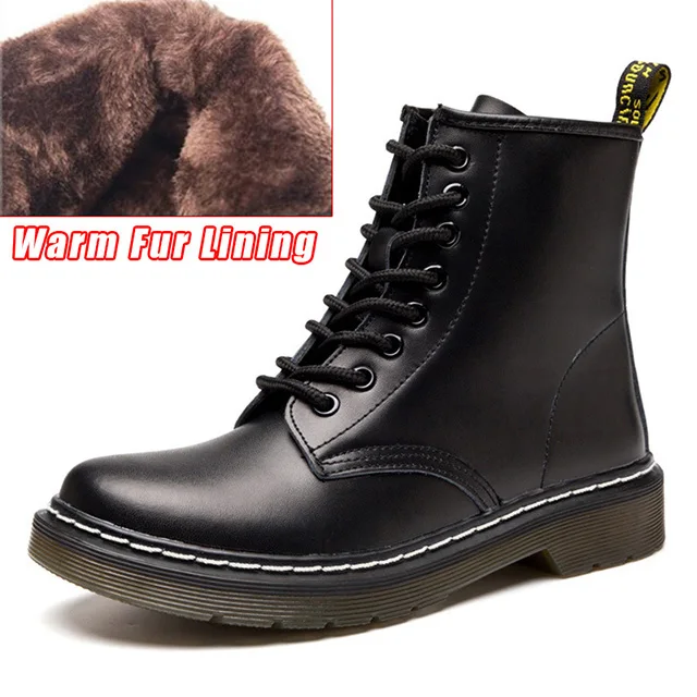 Black Fur Модные женские ботильоны; ботинки для влюбленных; женские Ботинки martin из натуральной кожи; зимние ботинки; женская обувь; ботинки; большой размер 43 - Цвет: Black Fur