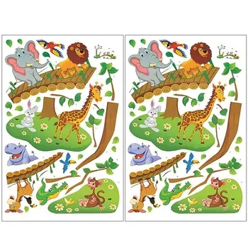 

2Pcs Lovely and Creative Wall Sticker Removable Cartoon Animals Wall Decals Home Decor for Kids Room
