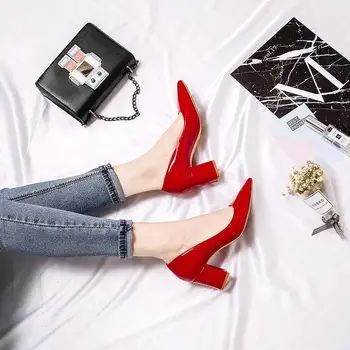 

Spring New Patent Leather Pointed High Heels Suede Leopard Single Shoes Autumn Female Banquet Wedding Shoes Womens Pumps