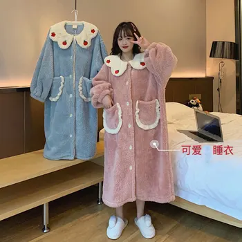 

Cute Cardigan Pajamas Female Autumn and Winter 2020 New Style Winter Long May Be Outer Wear Loose Mid-length Long Tracksuit Robe