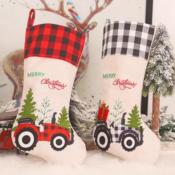 

2PCS New Red Black Grid Christmas Stocking Christmas Candy Bag Christmas Decoration for Home Christmas Favor Gifts