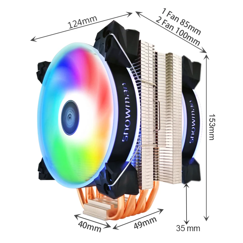 Снеговик 6 тепловых трубок Процессор кулер RGB 120 мм ШИМ 4Pin для Intel LGA1200 775 1150 1151 1155 2011