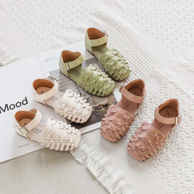 ULKNN CHILDREN'S Sandals 2020 Spring And Summer New Style Candy-Colored Pump Girls Hollow out Shoes Rome Woven Shoes