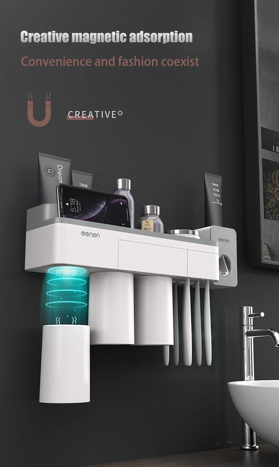 Magnetic Adsorption Toothbrush Holder 3