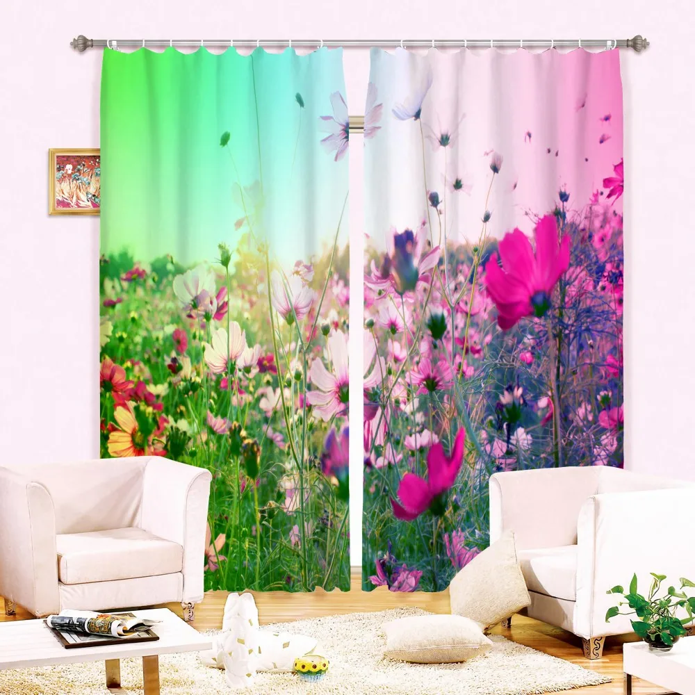

3D Print Floral Polyester Home Window Drapes Curtains Custom Dreamland Blackout Curtains 2 Panels for Girls Living Room Bedroom