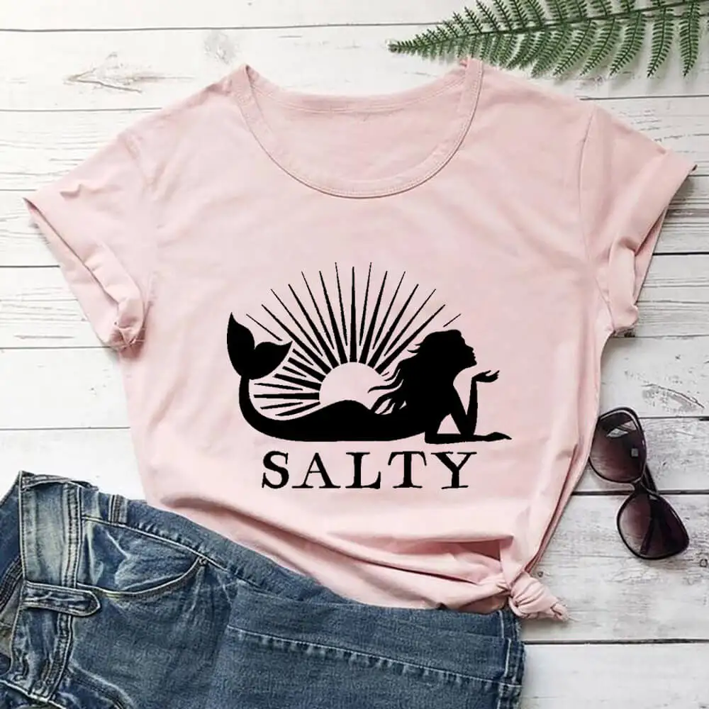 

Salty футболка русалки Новое поступление Женская летняя забавная Повседневная 100% хлопковая Футболка Lets Get Salty футболка русалки рубашки для отпуска