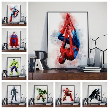 

Home wall decoration watercolor poster Marvel DC superhero Iron Man Hulk SpiderMan Batman canvas painting No Frame o114