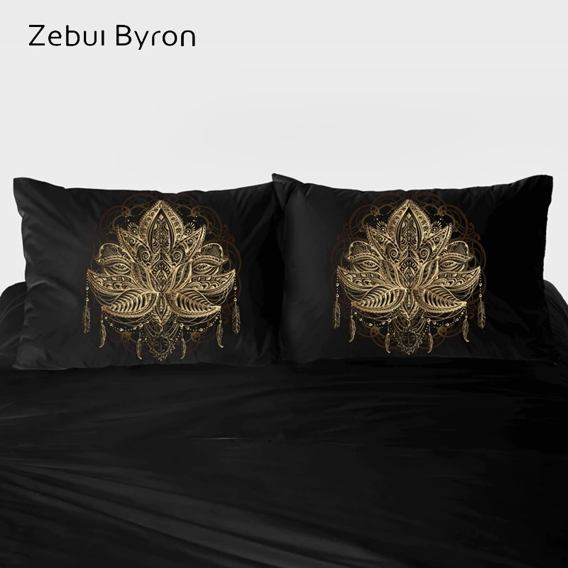 

2 PCS Pillowcase 45x45/70x70/80x80,3D Pillow Case Custom,Decorative Pillow Cover Bedding black golden lotus,drop ship