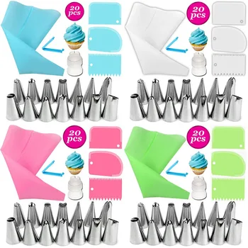 

20pcs/set Reusable Cream Pastry Bag Nozzle Set Silicone Pastry Bag Tips Kitchen DIY Icing Pipe Cake Decoration Tool