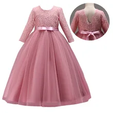 4-14 лет Детское платье для девочки, держащей букет невесты, фатиновое кружевное длинное платье для девочек элегантное платье принцессы вечерние платья для детей-подростков