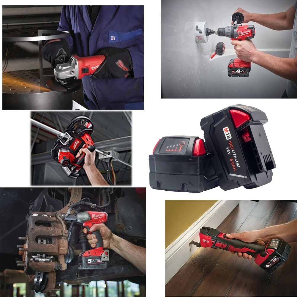 Suitable For Milwaukee M18 Battery 18v 6.0AH M18B2 M18B4 L50 Cordless Power Tool Battery + Charger Set Strong Power