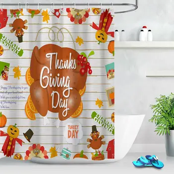 

Turkey Pumpkin Thanksgiving Day Shower Curtain Bathroom Decor Bath Accessories