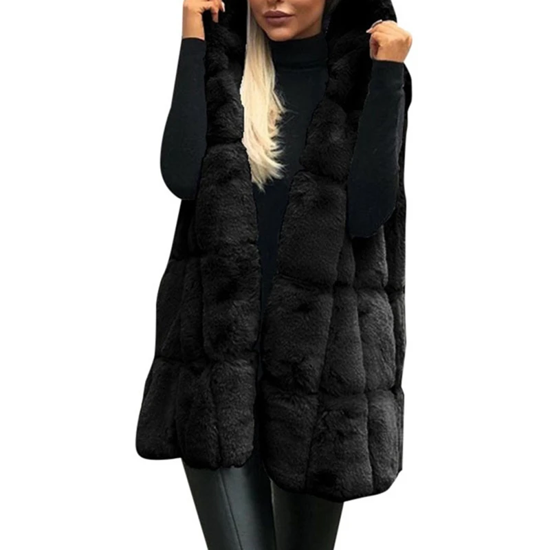 black vest women RealShe зимняя куртка женская с v-образным вырезом без рукавов пальто и куртки повседневная Осенняя Женская куртка плюс размер Элегантная однотонная меховая жилетка женская - Цвет: black vest women