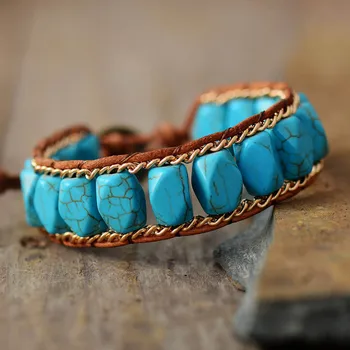 Outstanding Bold Leather Bracelets Turquoises Stone Wrap Bracelets Bohemian Teengirls Handmade Bracelet Jewelry