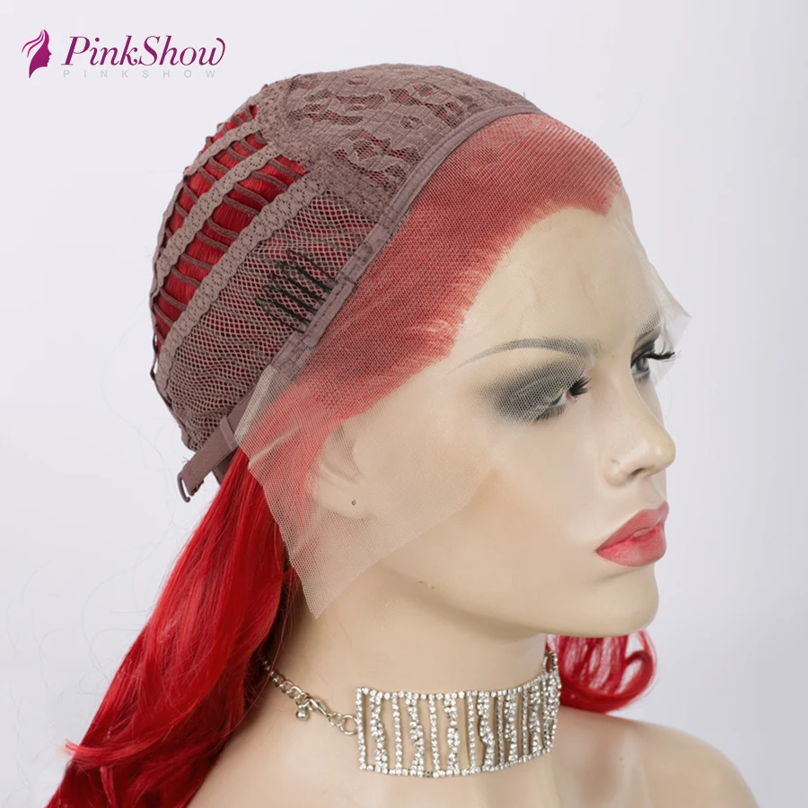 Pinkshow короткий парик фронта шнурка Красный синтетический парик фронта шнурка для женщин жаропрочные волокна Glueless вечерние косплей парик 16 дюймов