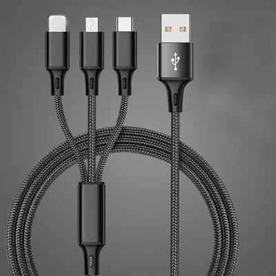 3а 3 в 1 м 3фт Мульти usb кабель для зарядки кабель Micro USB кабель type-C зарядный Шнур для iphone 7 8 X XS Xr samsung s8 s9 кабель type C кабель - Цвет: Black 3in1