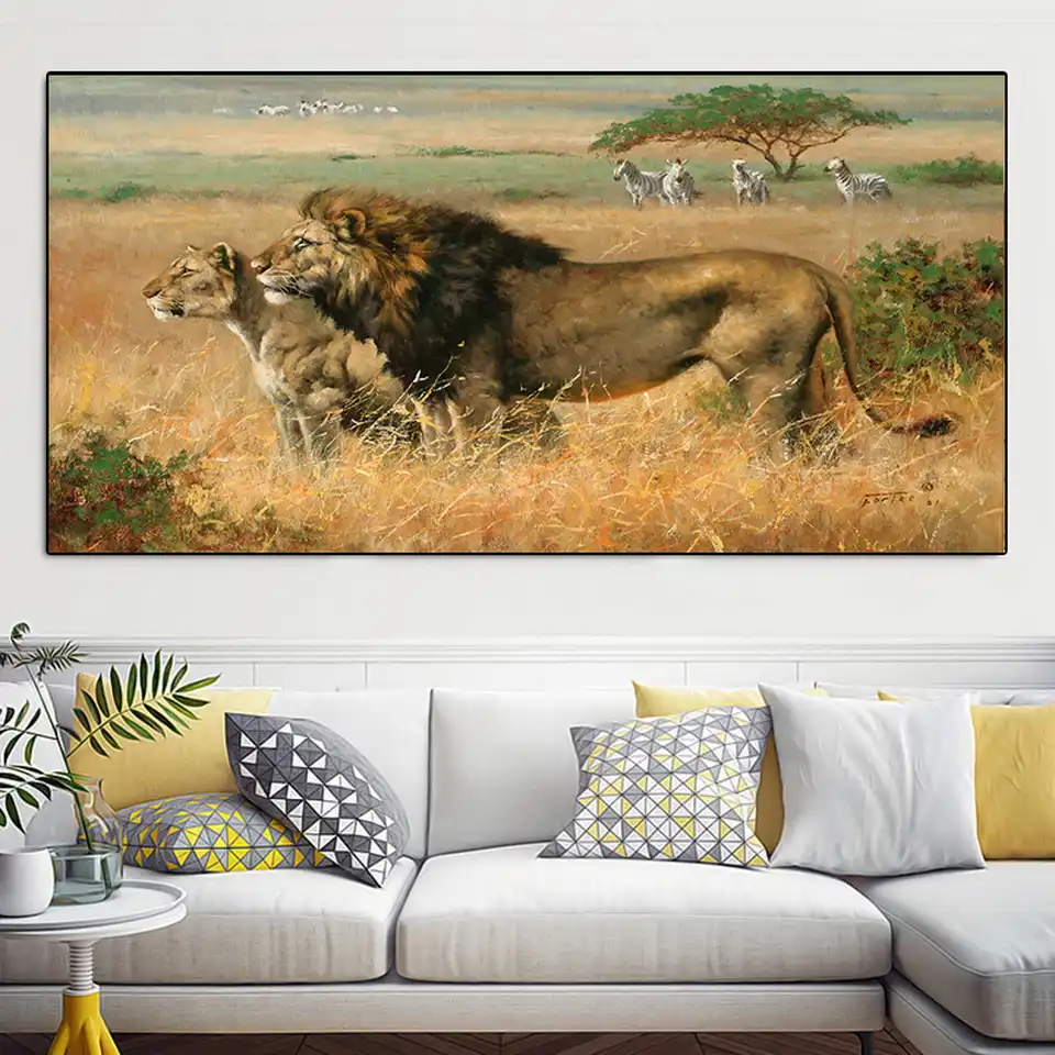 الأسد الأسرة الفيل الفهد الحصان الرسم على لوحات القماش الجدارية الشمال الملصقات و يطبع جدار صور لغرفة المعيشة ديكور Aliexpress