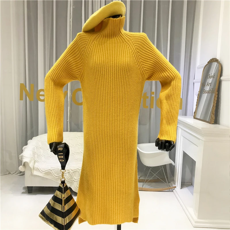 

Knitted Turtleneck Dress Straight Womens Dresses New Arrival 2019 Winter Clothes Dresses Fashion Korean Women's Leisure Clothing
