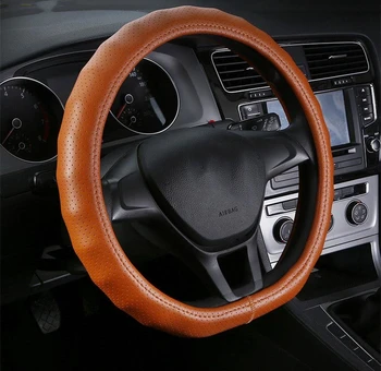 

D Ring Shape Steering Wheel Cover Genuine Leather Auto Steering-Wheel Covers Car Interior Accessories For Volkswagen Polo Golf 7