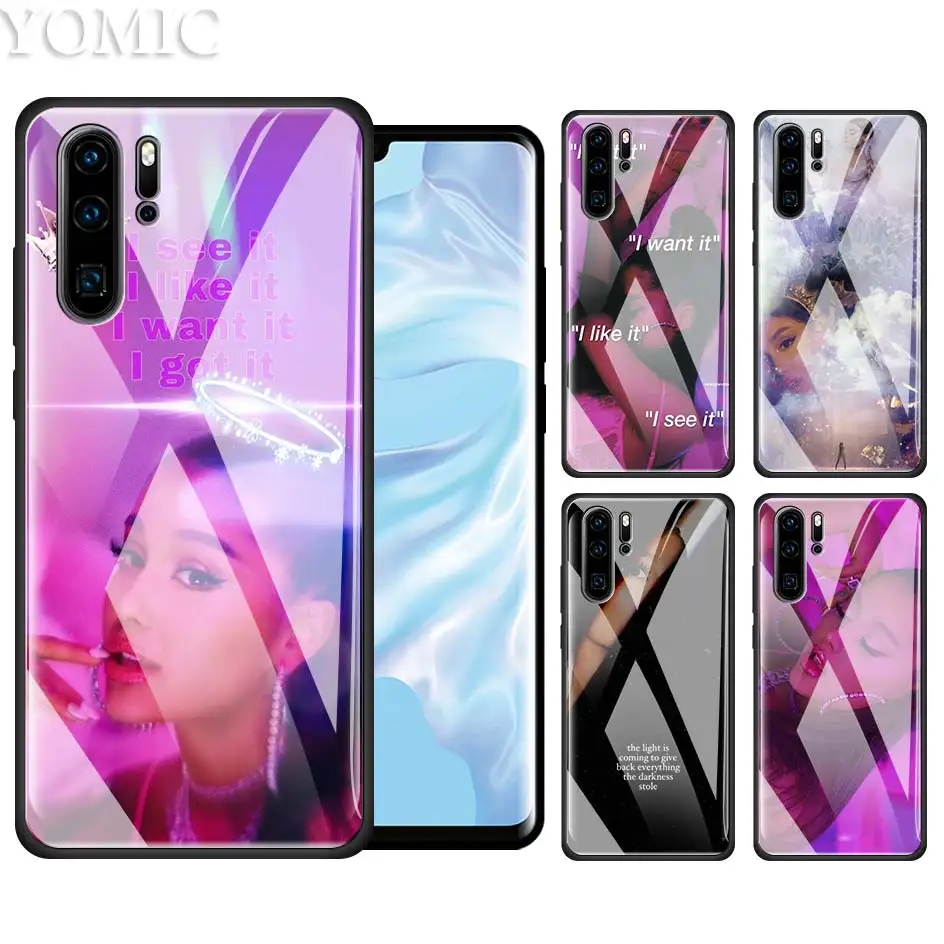 

Ariana Grande Case for Huawei P20 P30 P10 Honor 8X 20Pro Mate 10 20 Lite Pro Black TPU + Tempered Glass Phone Covers