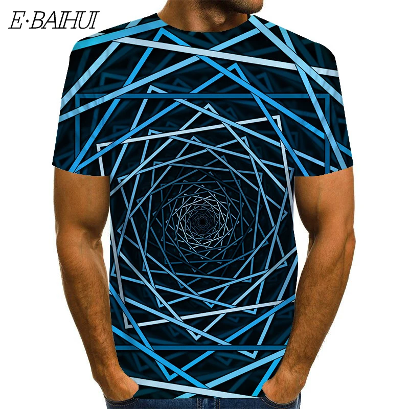 

E-BAIHUIT Shirt Men's Summer Casual Top 3DF Digital Printing Vortex Loose Round Neck Short Sleeve Tee Q071601