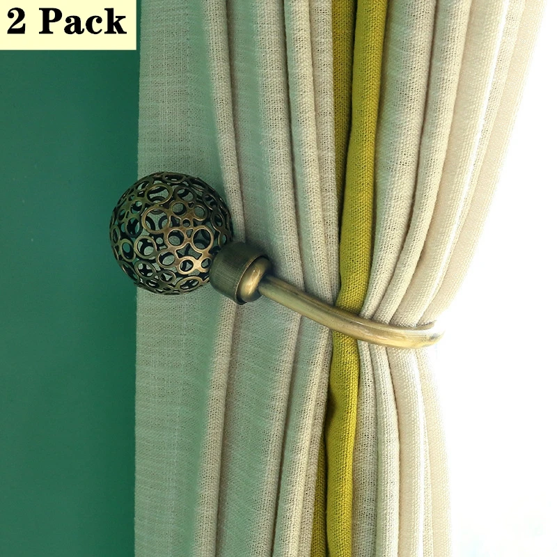 

Decorative Curtain Drapery Holdbacks, 2 Pack Metal Ball Wall Mounted Curtain Hooks, Window Curtain Tieback