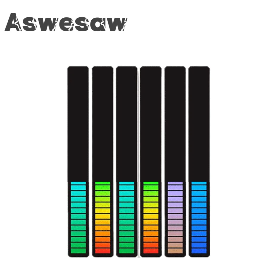 Aswesaw Car control light RGB sound control music rhythm atmosphere light 32 LED 18 color car home decoration light new music sound control led atmosphere light colorful sound control light app control pickup voice activated rhythm lights