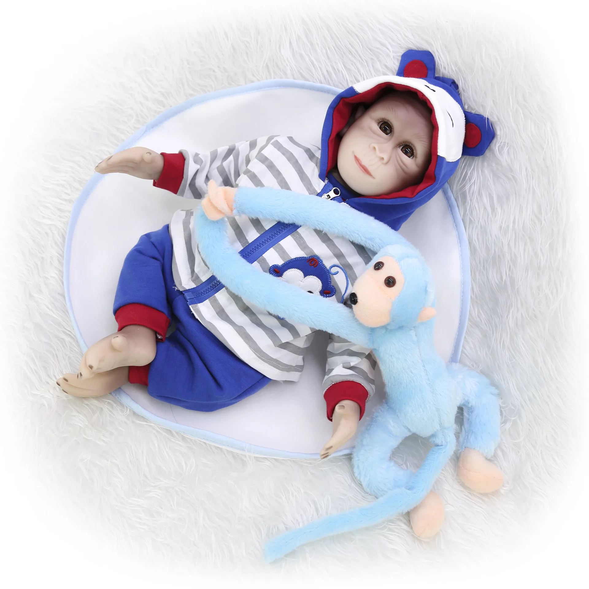 

Keiumi19-Inch Cloth Body Rebirth Animal Doll Model Monkey Reborn Baby Children to Sleep with Doll