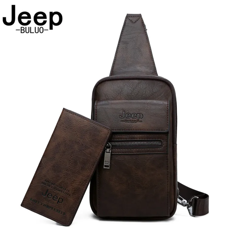 Мужская/женская брендовая сумка клатч jeep buluo коричневая из спилковой кожи