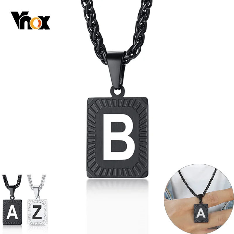 Vnox Men's Initial Pendant A-Z 26 Letters Necklaces Stainless Steel Metal Geometric Charm with 24&quot Wheat Spiga Chain | Украшения и
