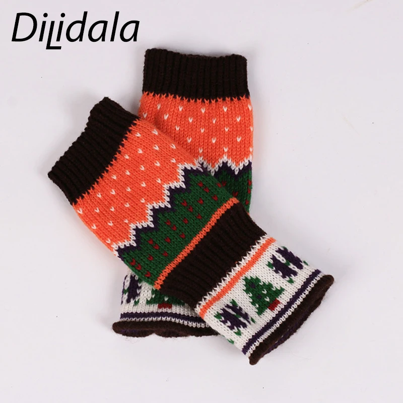 Dilidala, женские перчатки с рождественской елкой, дикие вязаные женские перчатки с полупальцами, цветные теплые перчатки, зимние перчатки для женщин