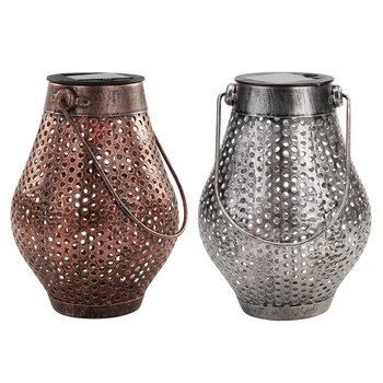 

Iron Point Projection LED Solar Lamp Retro Portable Waterproof Light Landscape Lighting Hanging Lantern for Garden Outdoor Deco